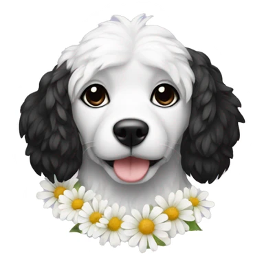 dog white and black with flowers sticker