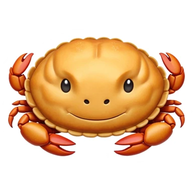 Shanghai Crab Shell Cake pastry shaped like crab shell, simplified emoji style with bold outlines and bright colors, cartoon style Xie Ke Huang specialty sticker