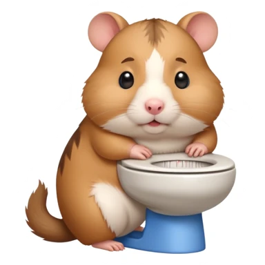 Cute chubby cartoon-style hamster sitting on toilet pooping looking as if he had an accident sticker