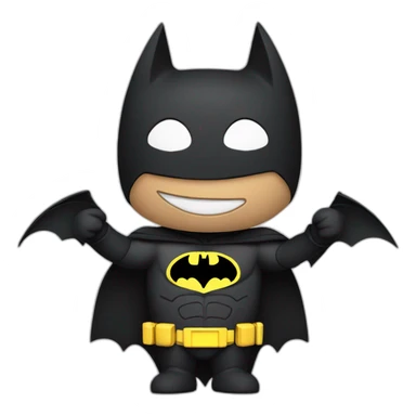 The image depicts a cartoon character dressed as Batman, holding long a blank piece of paper. The background is black. sticker