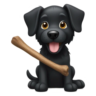 Black dog playing with stick sticker