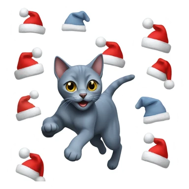Running Russian blue cat wearing a Santa hat  sticker