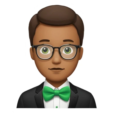 a man with glasses and a green bow tie sticker