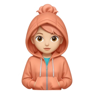 A 3D cartoon peach-coral hoodie with soft folds, drawstrings, and a casual fit, isolated plain background, Memoji-style. sticker