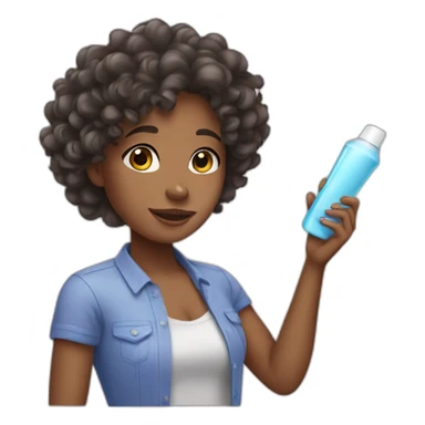 Curly-haired girl with shampoo in her hand sticker
