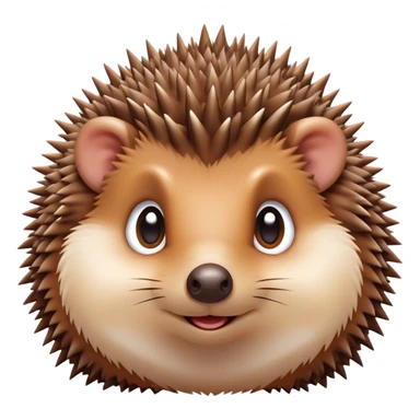 Cinematic Cute Hedgehog Portrait Emoji, Head tilted playfully and inquisitively, featuring a fluffy, spiky brown Fur with an irresistibly cute, round face and tiny ears, round, sparkling eyes filled with curious wonder, Simplified yet irresistibly adorable features, highly detailed, glowing with a warm, friendly glow, high shine, affectionate and quirky, stylized with a touch of woodland whimsy, bright and endearing, soft glowing outline, capturing the essence of a mischievous yet loving hedgehog, so playful it feels like it could roll out of the screen and into your arms! sticker