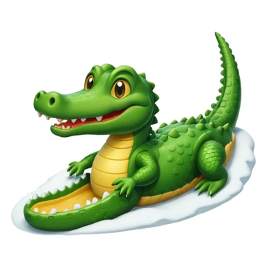 alligator sliding down snowy hill ios style emohi sticker
