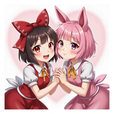 Kuromi and My Melody together, photorealistic style, winking, holding hands, high detail sticker