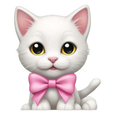 cute white kitten with pink bow around its neck  sticker