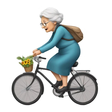 old lady fall down to grown with bicycle  sticker
