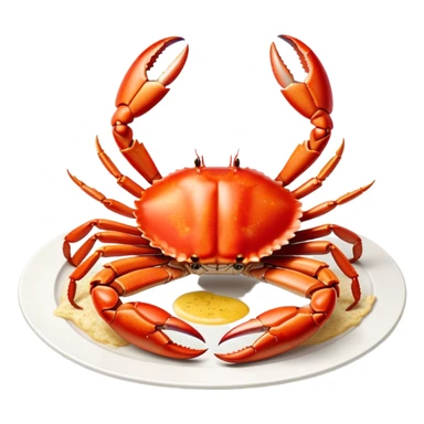 Cinematic rich crab legs, bright red shell glistening, cracked open to reveal tender white meat, warm golden highlights, detailed and delicious. sticker