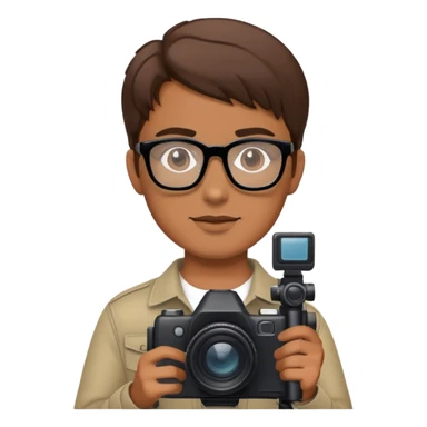 a brown hair cameraman with the black glasses sticker