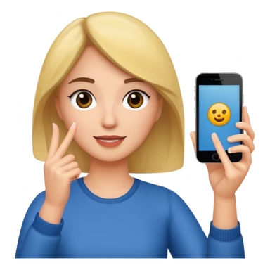 woman holding her phone having selfie sticker