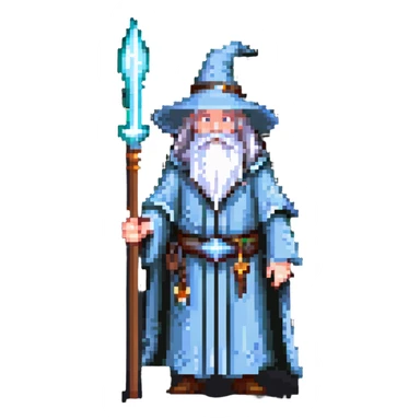 Gandalf the wizard with white beard, staff, and magical robe sticker