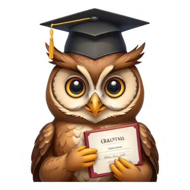 Owl smiling with graduation hat and diploma in claws sticker