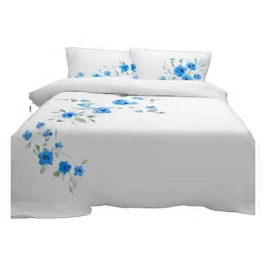 Cosy white bed with blue smal flower oversized bed sheets sticker