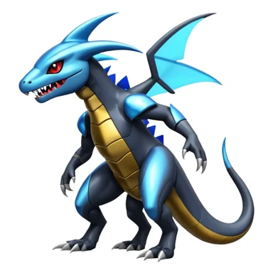 Shiny Futuristic Garchomp-Dusknoir-Salandit-Glaceon-Fakémon-hybrid-creature (full body)  sticker