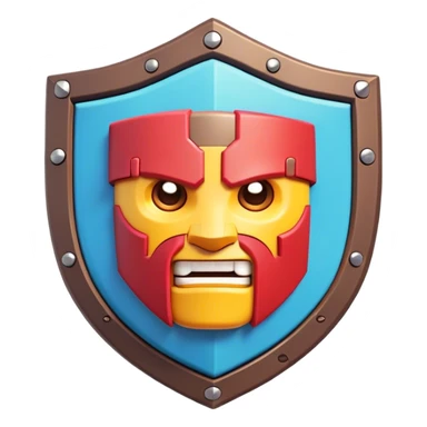 Clash of Clans aesthetic: Cinematic Playful Pixel 3D Shield Emoji, rendered in a 3D vector-style similar to standard emojis with minimal shading and bold, simplified shapes. A compact, distinct form with signature details, softly glowing with a pixelated adventure charm. Simplified yet unmistakably iconic, highly detailed and consistent, glowing with a soft radiance and high shine. Stylized with a touch of classic pixel-art charm and a soft glowing outline, capturing the essence of a beloved gaming relic with a friendly, playful manner! sticker