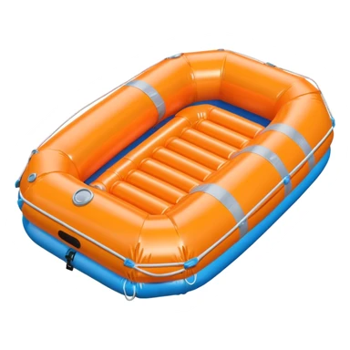 3D render of Life Raft made of shiny inflatable vinyl, visible seam lines, air valve, highly reflective plastic texture, pool toy aesthetic. sticker