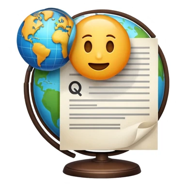 Create an emoji-style alert icon for immigration rule changes. A document with an exclamation mark, a small globe, and a refresh/update symbol. Vibrant, high-contrast, rounded emoji design sticker