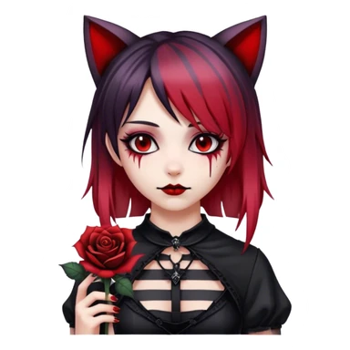 Bloody black rose anime gothic emo  beautiful gorgeous cool edgy cute lady with cat ears, gradient black-and-red-striped hair sticker