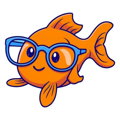 A funny orange goldfish with large glasses, making a goofy face sticker