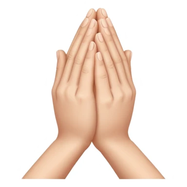 Create an Apple-style emoji of two hands pressed together in a praying gesture. The hands should be simplified, smooth, and cartoon-like, with soft gradients and glossy highlights typical of iOS emojis. Show only the hands, with no arms or background, isolated on a transparent background. sticker
