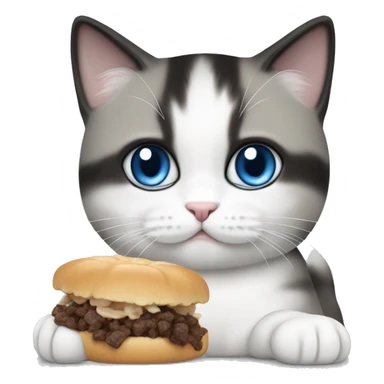 whoppers eating white/black/gray munchkin cat be with blue eyes sticker