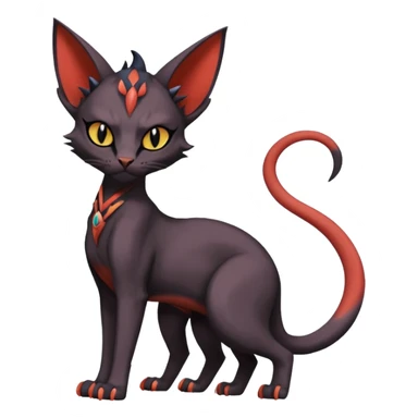 Black edgy Noivern-Litten-Sphynx-Lykoi-Caracal-cat-Fakemon full-body sticker