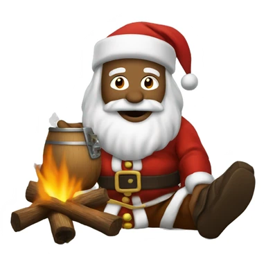 Santa drinking whiskey around a campfire sticker