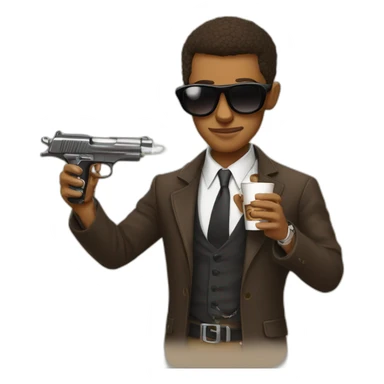 gangster-with-a-Abyssinian cat-gun-and-sunglasses-drinking-coffee sticker