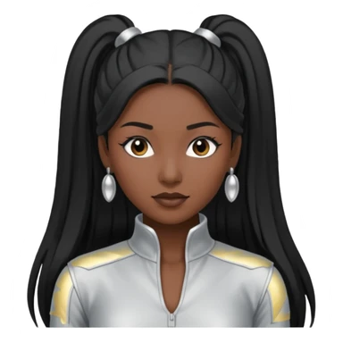 Left Eye from TLC with dark skin, long black ponytail hair, silver outfit sticker