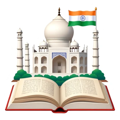 An icon featuring the Taj Mahal and the flag of India, symbolizing the Hindi language. The design includes an open book with hindi text, representing language learning and cultural richness. Transparent background highlights the heritage of India. sticker
