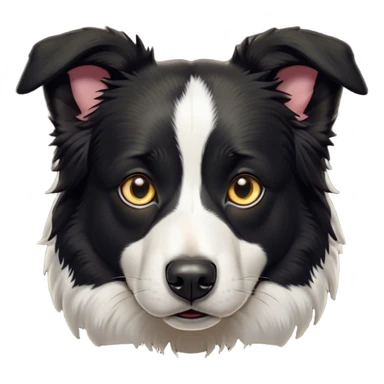 Cinematic Grumpy Border Collie Portrait Emoji, Head tilted slightly with a deeply unimpressed expression, showcasing a dense black and white coat with intense eyes narrowed into an unamused glare, ears slightly drooping in exasperation, Simplified yet comically expressive features, highly detailed, glowing with a dry, sarcastic glow, high shine, effortlessly judgmental yet dignified, stylized with a touch of cynicism, bright but brooding, soft glowing outline, capturing the essence of an eternally unimpressed yet determined herder, so lifelike it feels like it could sigh heavily at you in disdain at any moment! sticker