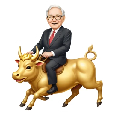 happy Warren Buffet riding golden bull sticker