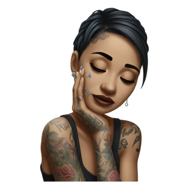 Hyper Realistic Beautiful tattooed woman crying reaching out  sticker