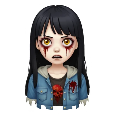 girl zombie with black long hair whit bangs sticker