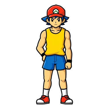 Tall muscular ash ketchum wearing no shirt sticker