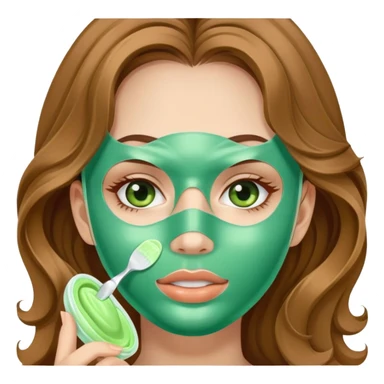 girl with long wavy light brown hair applying face mask skincare sticker