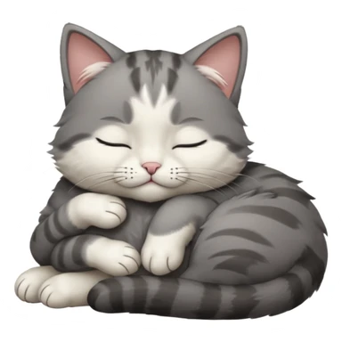 dark grey and white small cat with closed eyes, leaning his head on his paw while leaning on his elbow lying down sticker