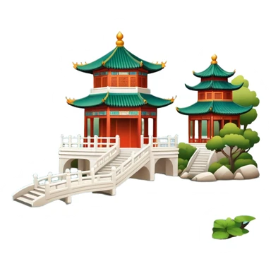 Summer Palace, Chinese garden with pavilion and lake, simple emoji design sticker