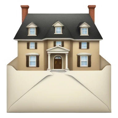 A large house, with envelopes taped to the front  sticker