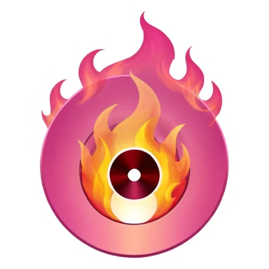 A minimalist CD disc with a subtle fire design, pink flames, with a circle in the middle and a hole in the center sticker