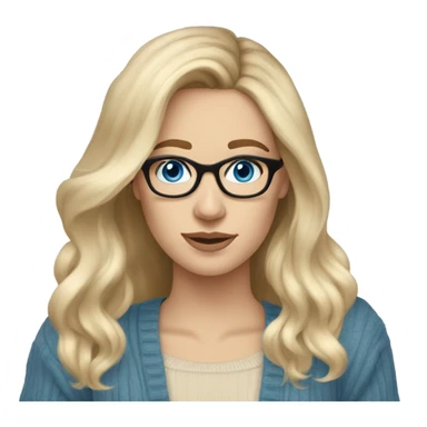Blonde balayage long hair white women beige sweater blue eyes and small glasses holding phone  sticker
