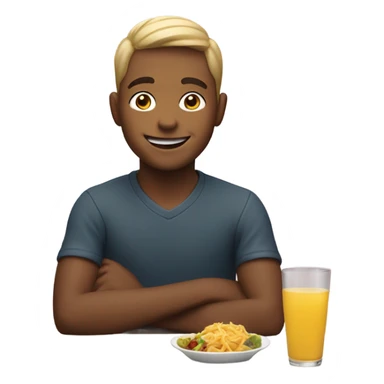 smiling boy at restaurant table sticker