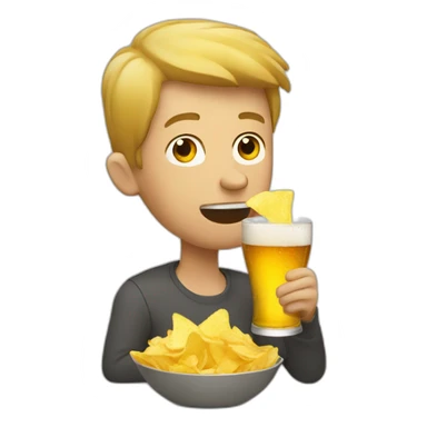 man drinking beer and eating chips sticker