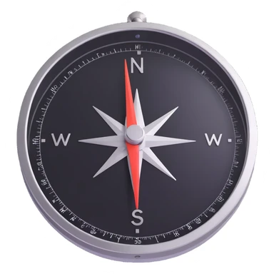 realistic and sleek compass, 3D emoji style, metallic details, clear glass face, modern look, similar to the actual compass emoji sticker