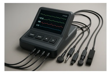 a modern polygraph machine, realistic details, digital display and wires, base style sticker