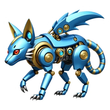 Mechanical shiny alloy metallic futuristic steel highly advanced technological cyborg cybernetic Genet-Absol-Zeraora-Primagen-fusion-creature  sticker