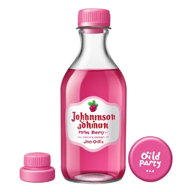 realistic Johnson and Johnson style bottle pink cap pink logo clear bottle with aint no party like a berry party written on the logo with diddy oil and a berry on top bottle sticker